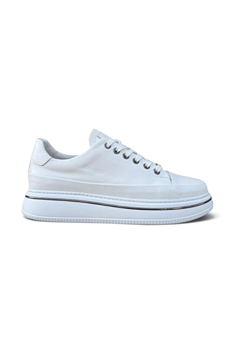 Sporline Pierre Cardin beyaz deri erkek sneaker ayakkabı, kalın tabanlı şık tasarım