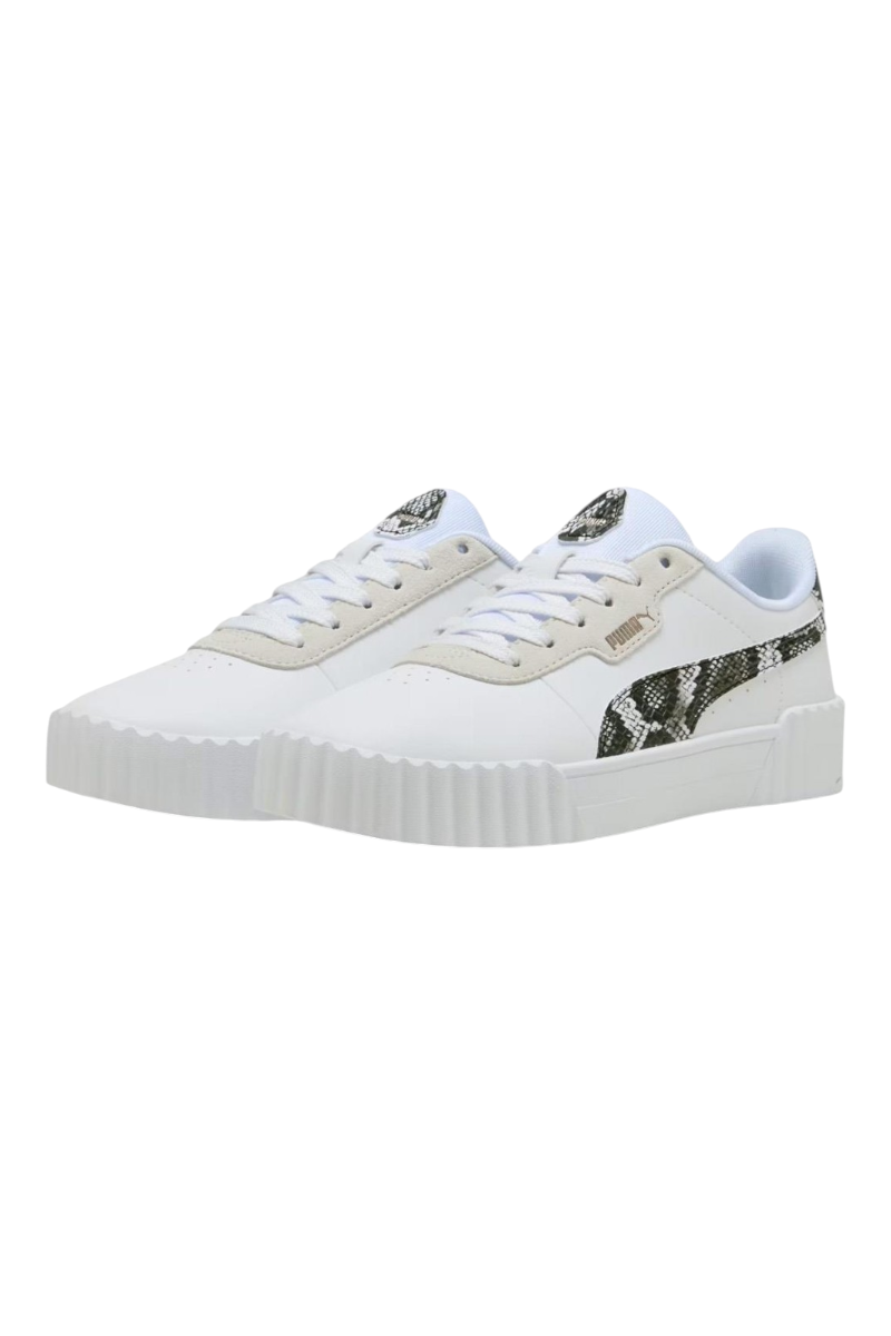 Sporline Puma Carina 3.0 Snake Chic beyaz ve altın detaylı yılan derisi desenli kadın sneaker ayakkabı