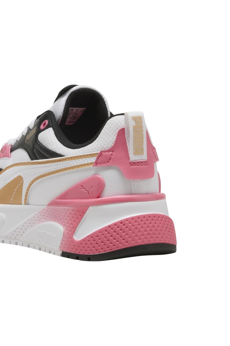 Sporline Puma R78 Disrupt kadın spor ayakkabı, beyaz, pembe ve taba renk detaylı, topuk kısmı detaylı görünüm