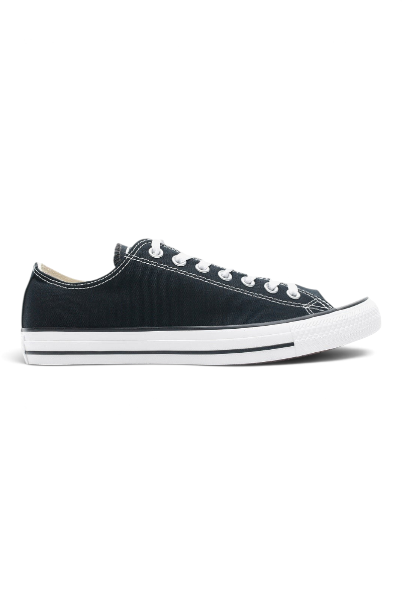 Sporline marka siyah kanvas Converse Chuck Taylor All Star düşük bilekli erkek spor ayakkabı, beyaz bağcıklı