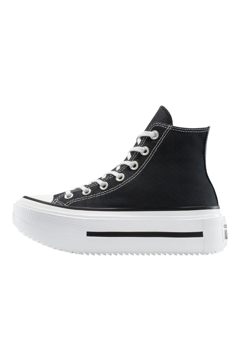 Sporline siyah renkli, beyaz kalın platform tabanlı, yüksek bilekli Converse Chuck Taylor kadın spor ayakkabı