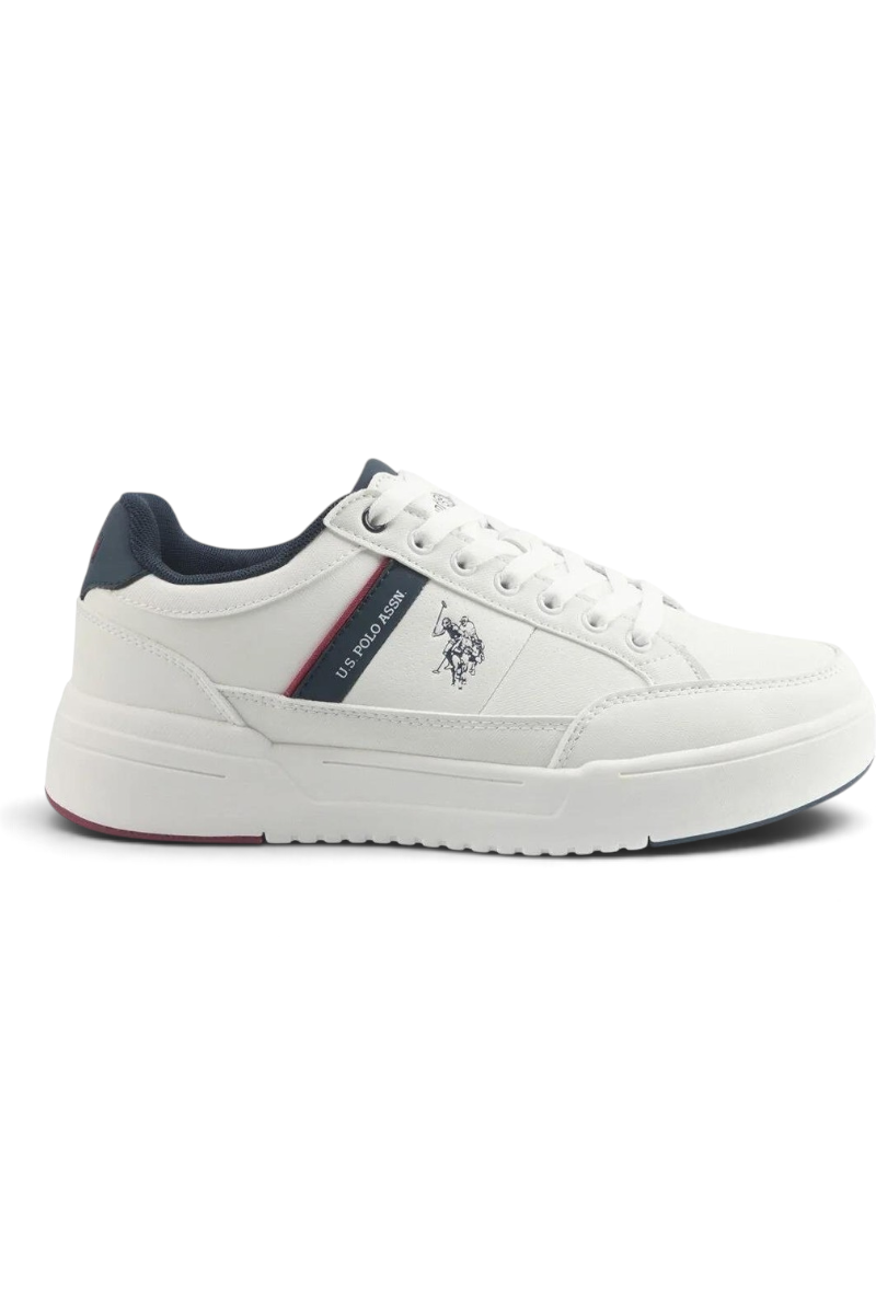 Sporline U.S. Polo Assn. beyaz suni deri ve tekstil erkek sneaker, yan tarafında logo detaylı günlük spor ayakkabı