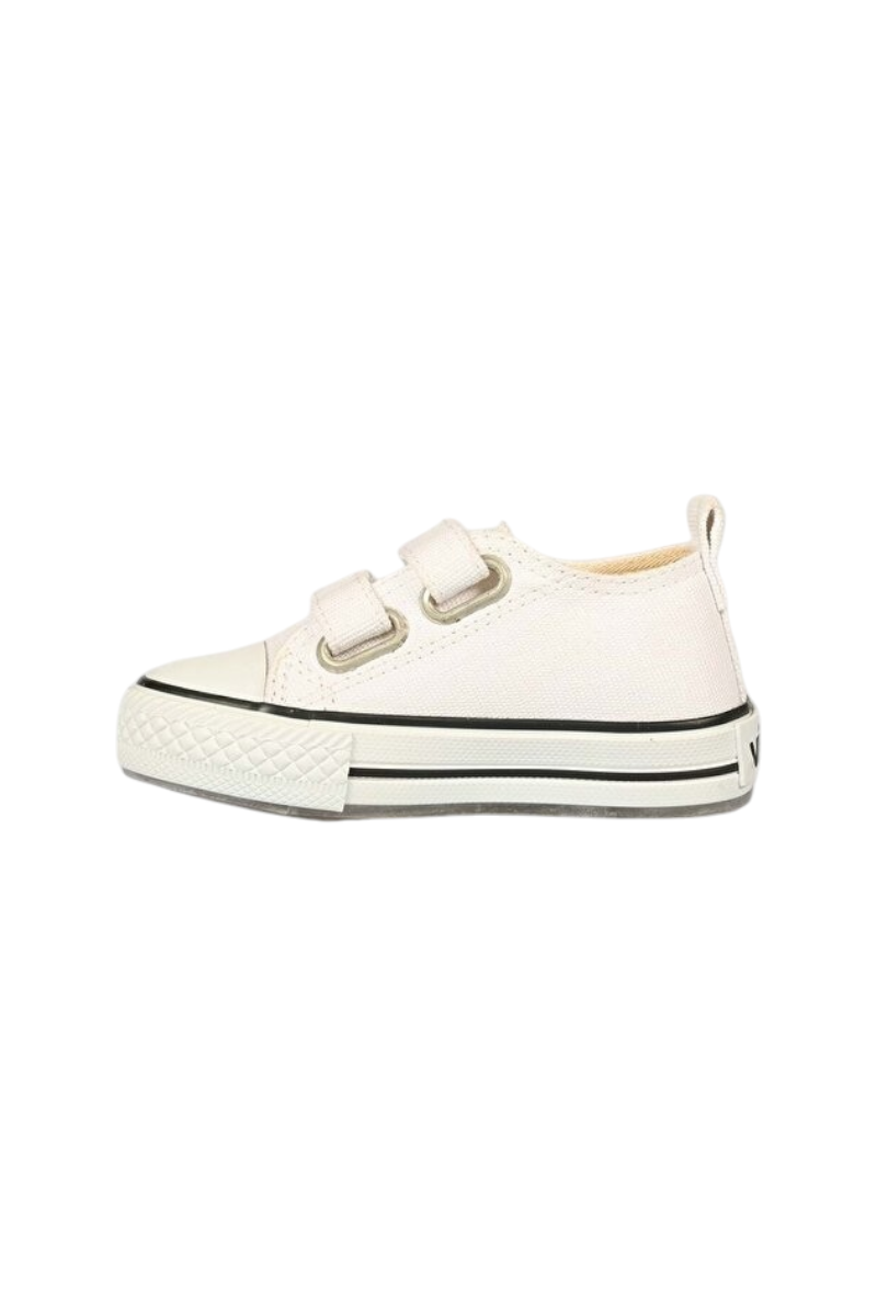 Sporline Vicco beyaz deri ve tekstil çocuk sneaker, cırt cırtlı tasarım ve yan profil görünümü