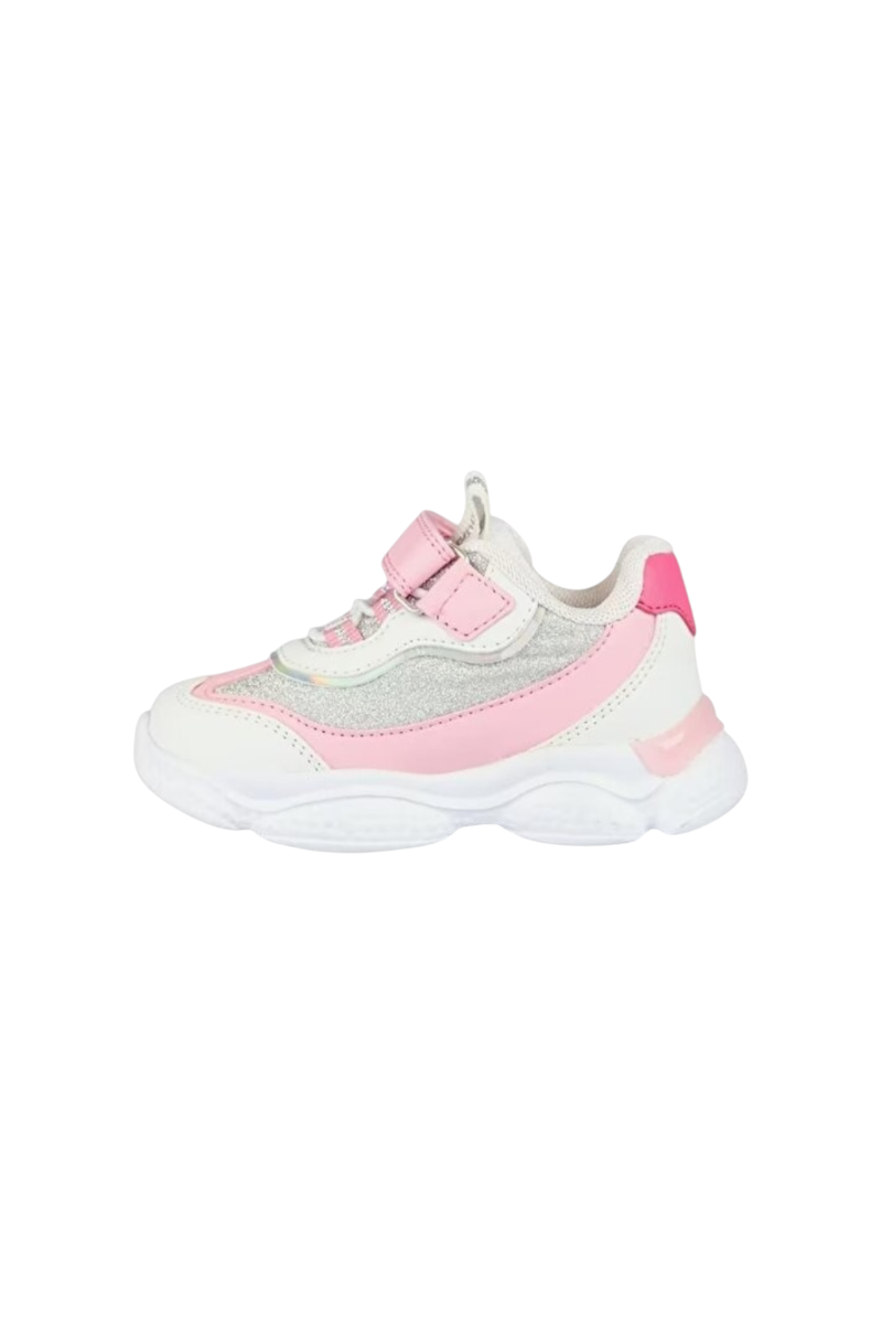 Sporline Vicco beyaz ve pembe detaylı, simli yüzeyli, cırt cırtlı çocuk sneaker ayakkabı