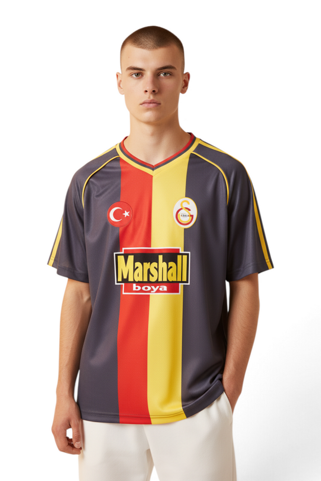 Sporline Puma Galatasaray 1998 retro çocuk forma, füme renkli, %100 polyester, Marshall sponsor logolu klasik tasarım