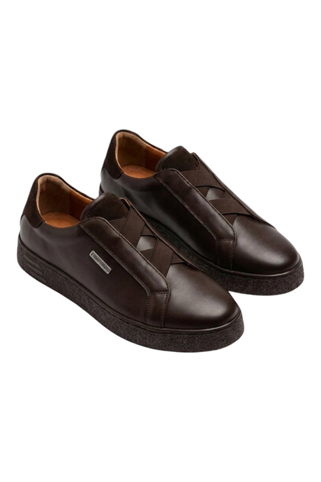 Sporline Pierre Cardin kahverengi deri erkek sneaker, çapraz bant detaylı günlük spor ayakkabı