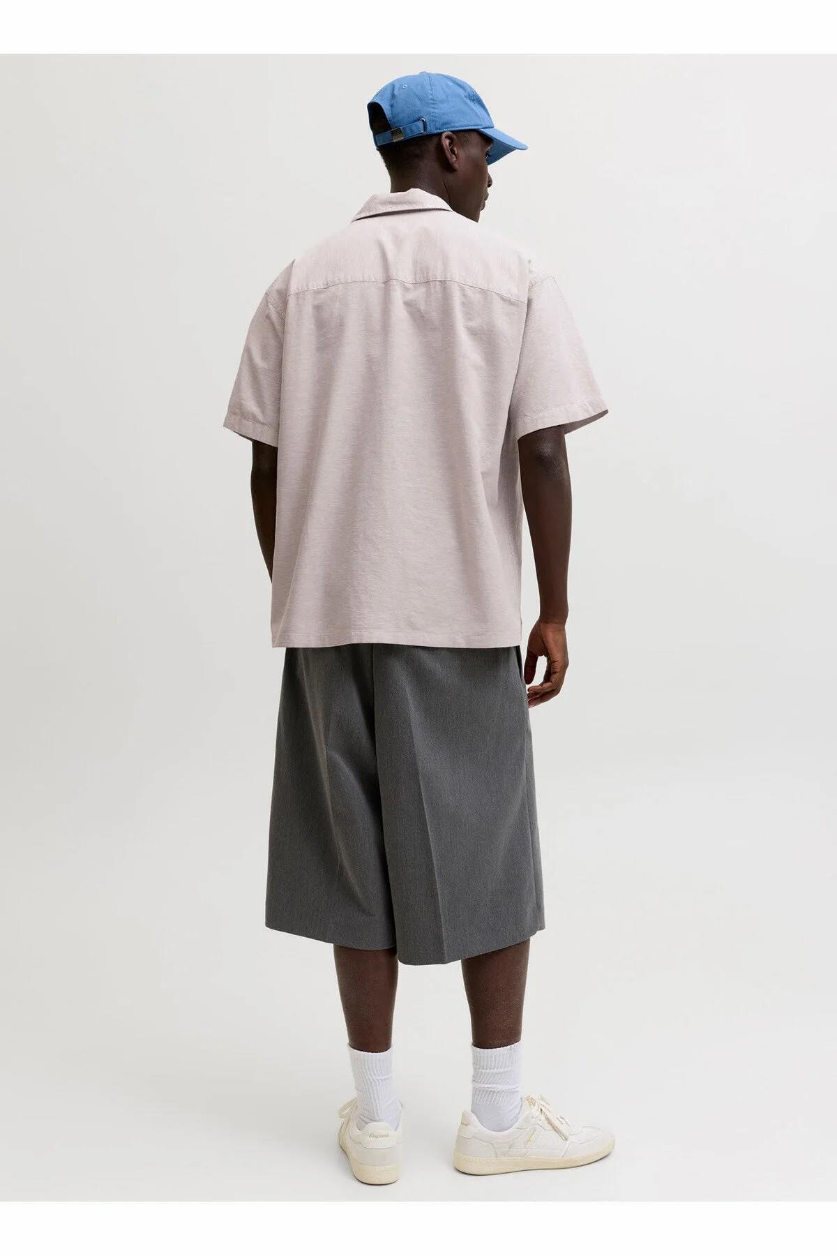 Jack & Jones Breeze Erkek Keten Karışımlı Kısa Kollu Gömlek 12288594 - Bej