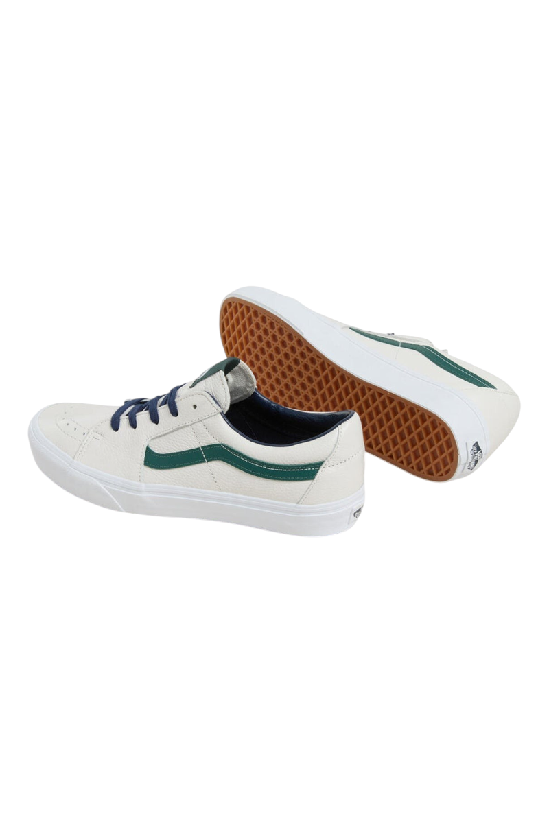 Sporline Vans unisex beyaz deri sneaker, yan kısımlarında yeşil detaylar ve kauçuk taban ile şık bir tasarım.