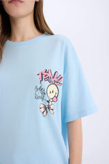Defacto Kadın Short Sleeve T-Shirt D9122Ax - Açık Mavi