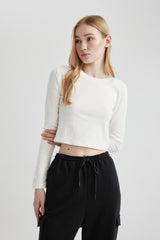 Defacto Kadın Long Sleeve T-Shirt A8311Ax - Kırık Beyaz