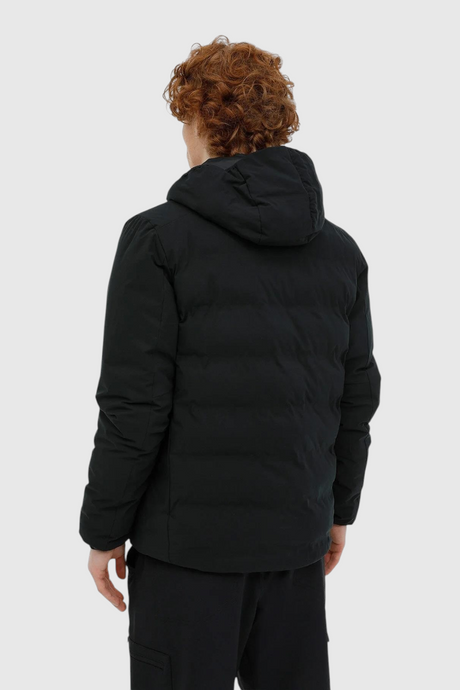Sporline Lumberjack siyah kapüşonlu regular kesim erkek mont, %100 polyester kumaş, sırt görünümü
