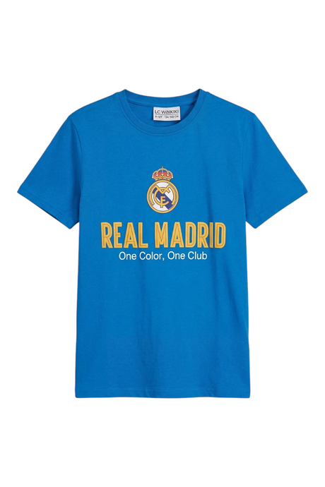 Sporline LC Waikiki koyu mavi Real Madrid baskılı %100 pamuklu çocuk tişörtü
