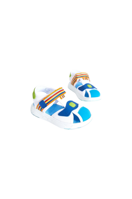 Sporline Vicco beyaz ve saks mavisi renkli, tekstil malzemeden üretilmiş, cırt cırtlı çocuk sandalet modeli