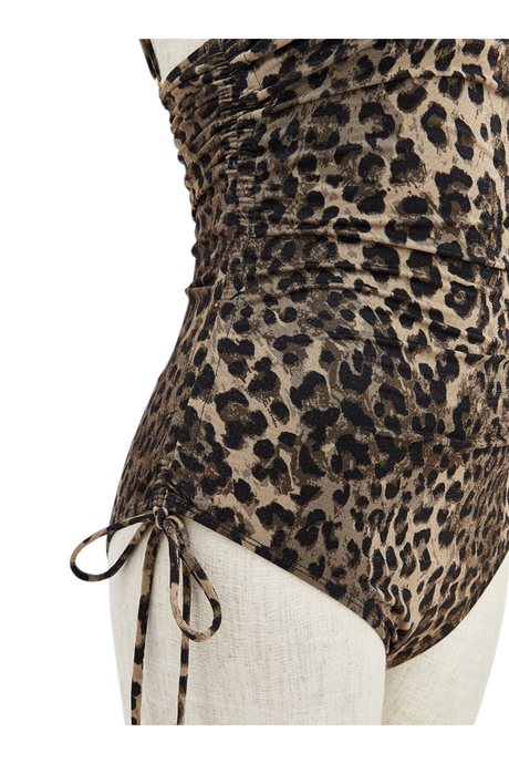 Sporline LC Waikiki kahverengi leopar desenli, yanları büzgülü kadın mayo