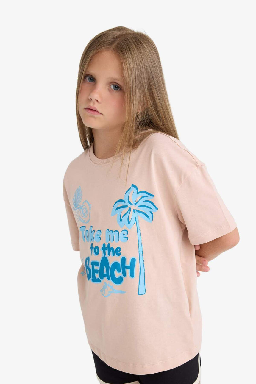 Defacto Çocuk Short Sleeve T-Shirt E0389A8 - Pembe