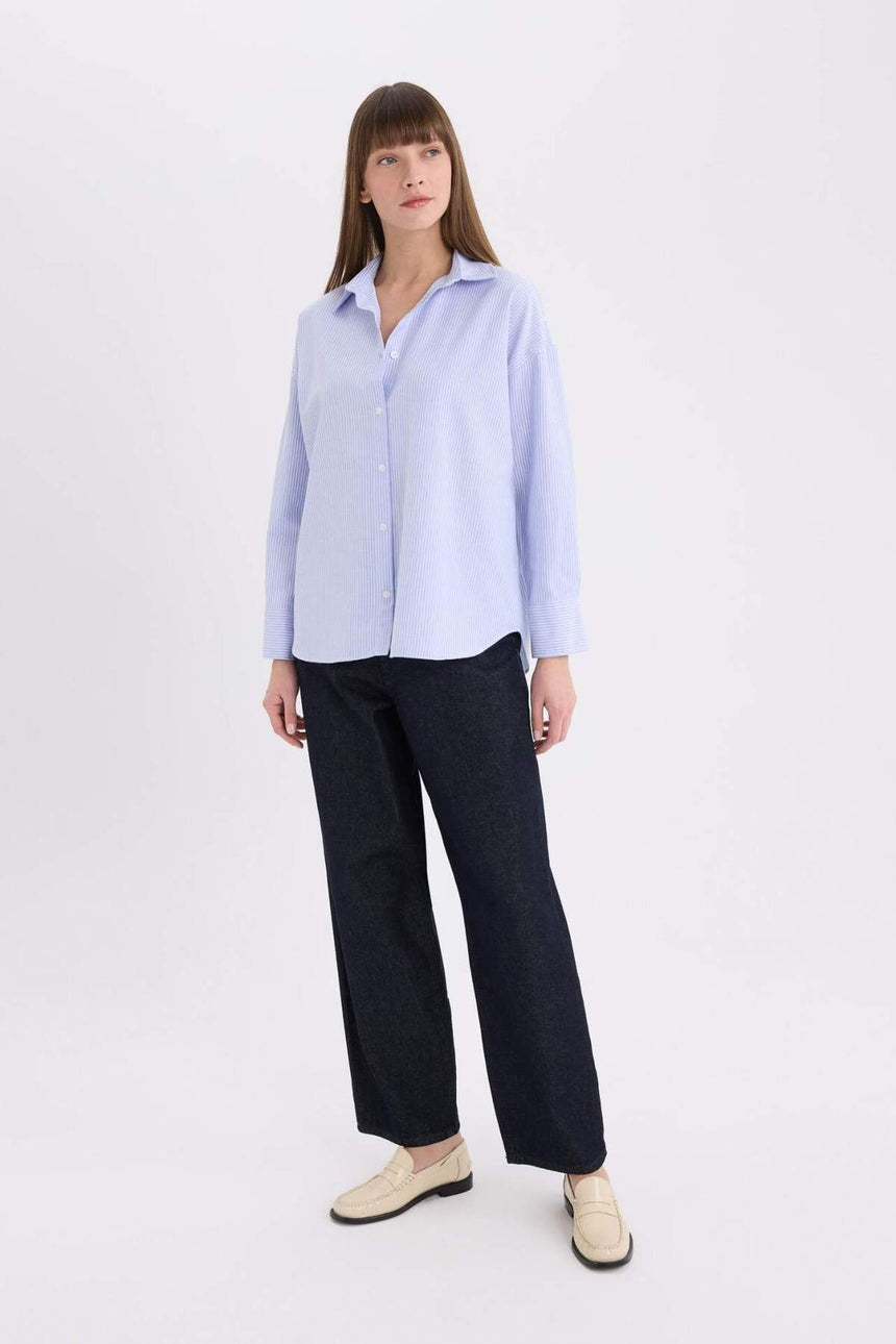 Defacto Kadın Long Sleeve Shirt D4512Ax - Mavi