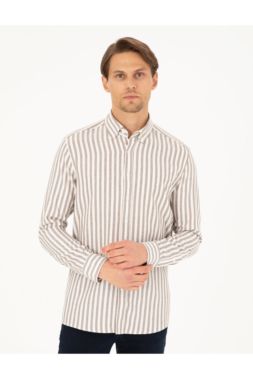pierre cardin erkek dokuma gömlek 2021868 - Kahverengi