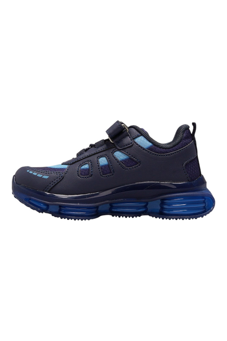 Sporline Vicco lacivert tekstil çocuk sneaker, cırt cırtlı kapama ve şeffaf mavi taban detaylı yan profil görünümü