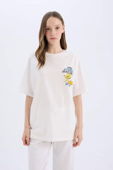 DeFacto Kadın Oversize Kısa Kollu T-Shirt D9119AX - Kırık Beyaz