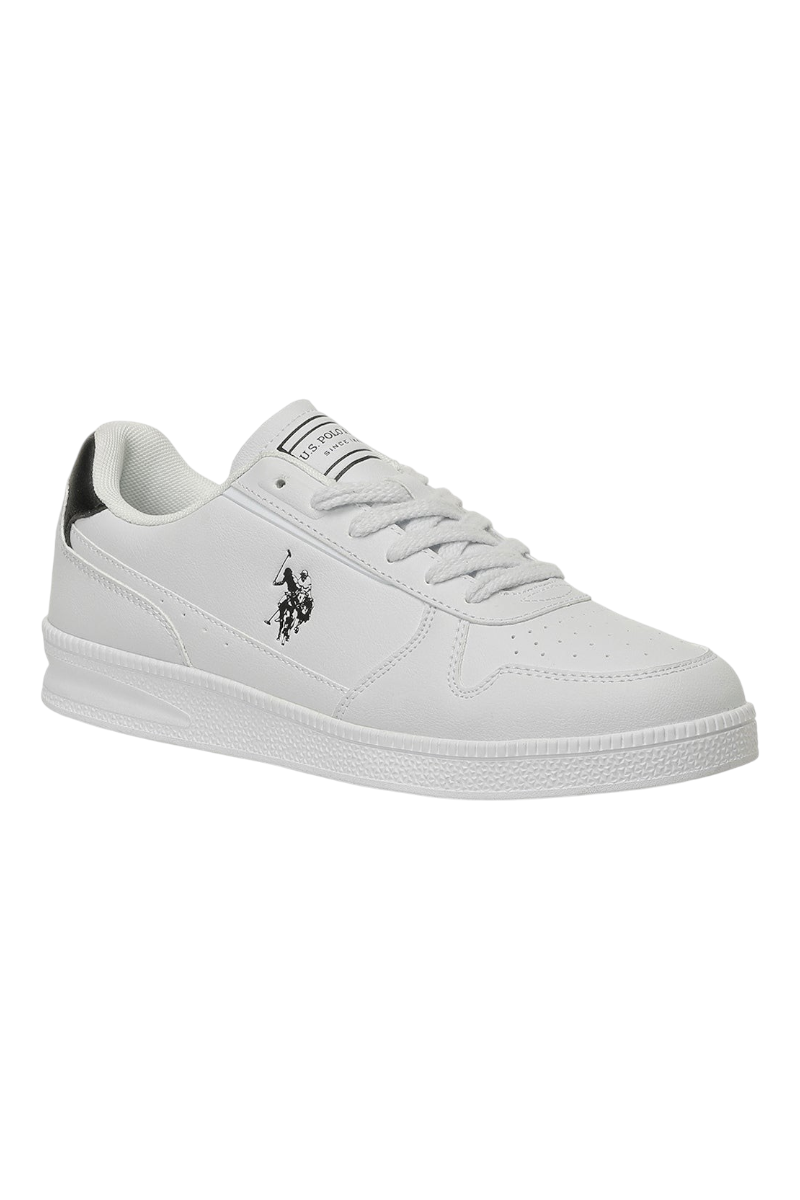 Sporline U.S. Polo Assn. beyaz suni deri kadın sneaker, yan kısmında siyah logo detayı ile