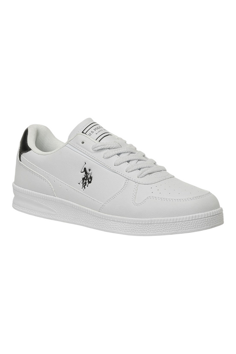 Sporline U.S. Polo Assn. beyaz suni deri kadın sneaker, yan kısmında siyah logo detayı ile