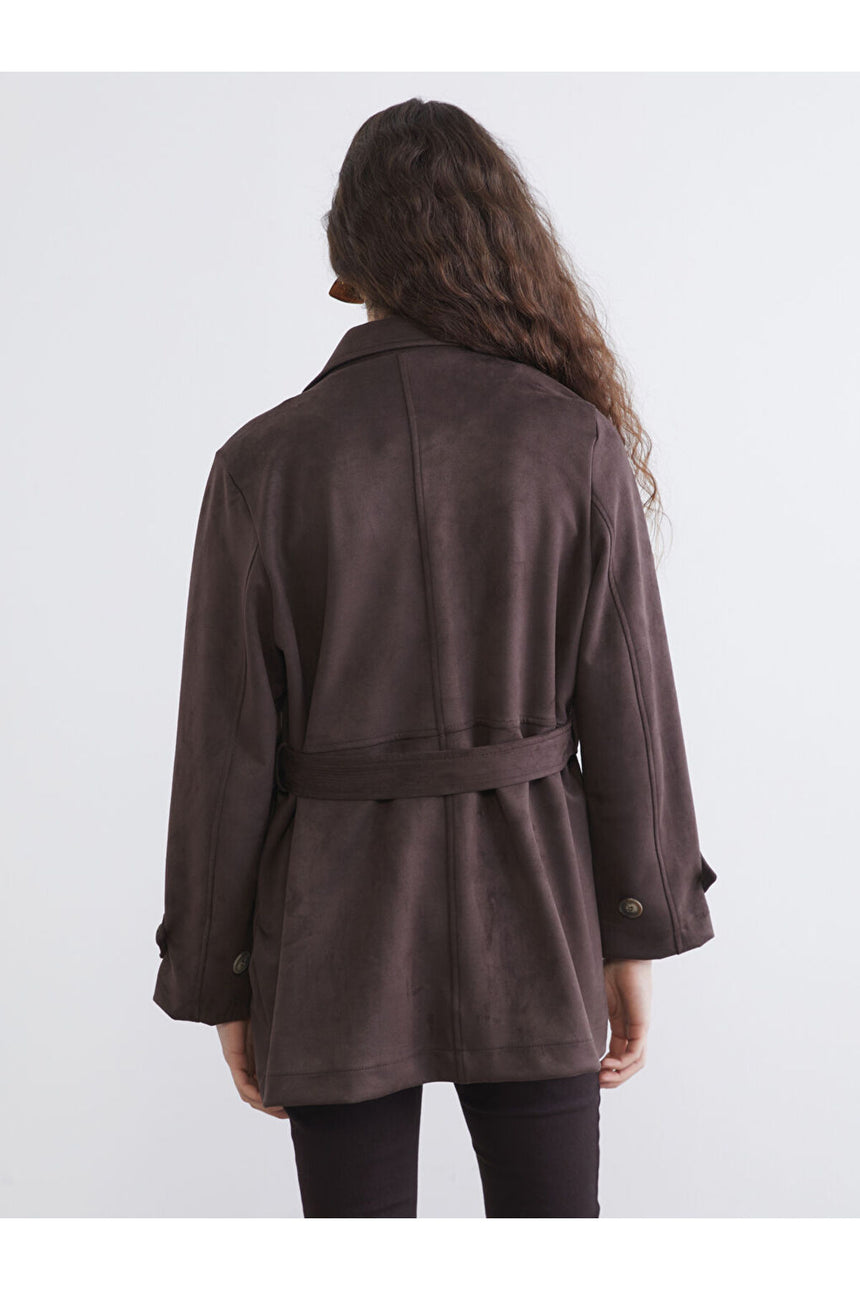 LC Waikiki Kadın Oversize Kruvaze Yaka Trençkot S6KI79B8 - Koyu Kahverengi