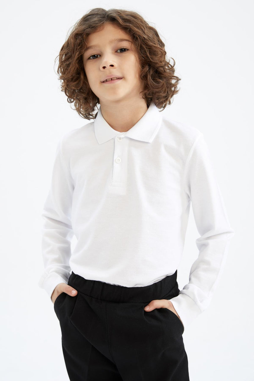 Defacto Çocuk Long Sleeve Polo T-Shirt L0288A6 - Beyaz
