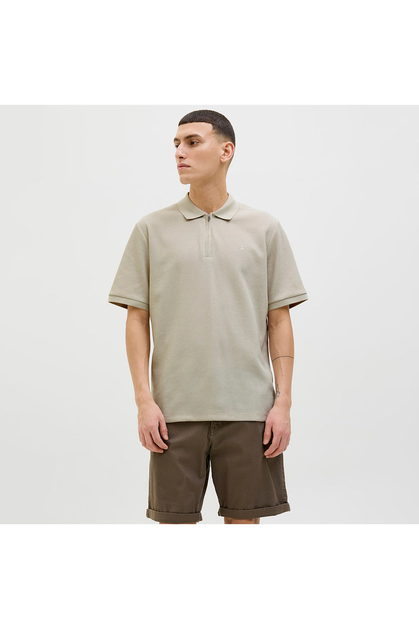 JACK&JONES JJEAUSTIN ZIP POLO SS NOOS 12279177 - Bej/ Açık Gri