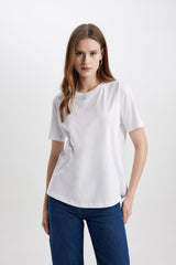 DeFacto W9584AZ Kadın T-Shirt - Mor Beyaz