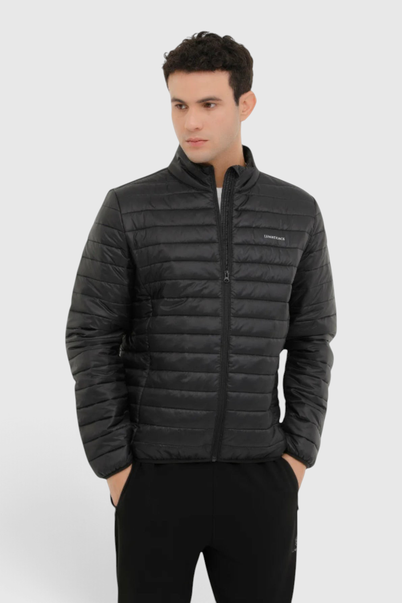 Sporline Lumberjack ML Star siyah slim fit erkek şişme mont, %100 polyester kumaş ve fermuarlı tasarım.