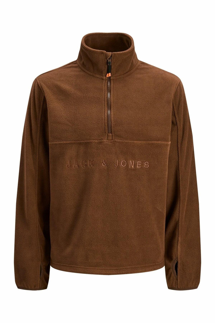 JACK&JONES JJALPES HALF ZIP FLEECE JACKET AW25 12284828 - Koyu Kahverengi