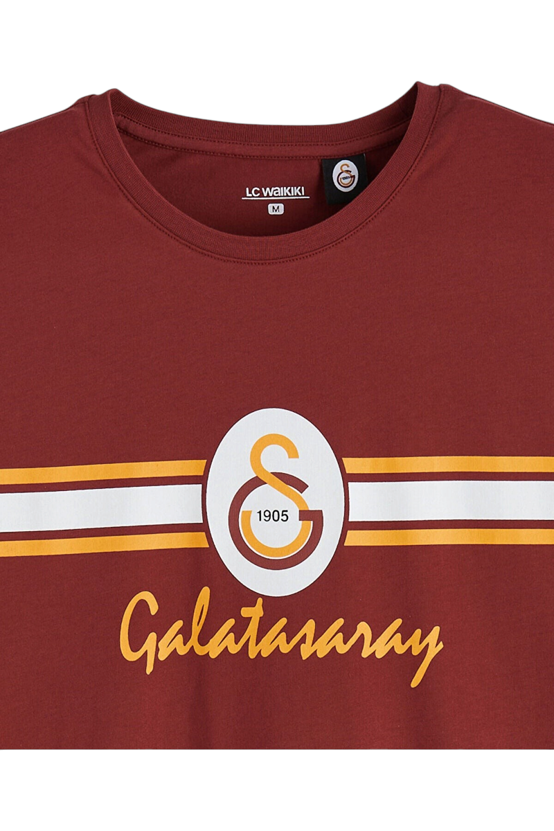 Sporline LC Waikiki kırmızı Galatasaray baskılı erkek kısa kollu pijama üstü