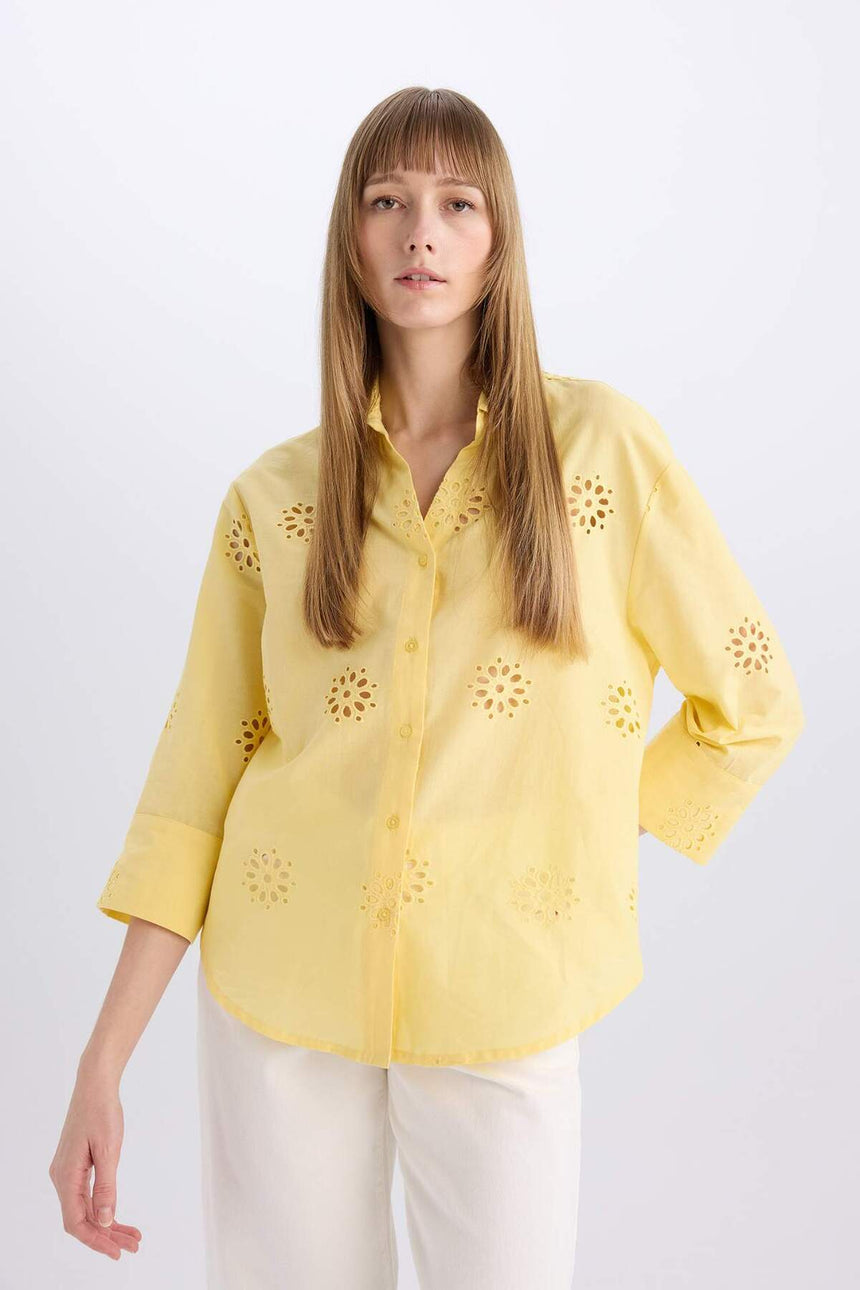 Defacto Kadın Long Sleeve Shirt B5419Ax - Sarı