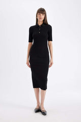 Defacto Kadın Short Sleeve Knitted Dress C2882Ax - Siyah