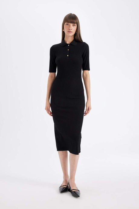 Defacto Kadın Short Sleeve Knitted Dress C2882Ax - Siyah