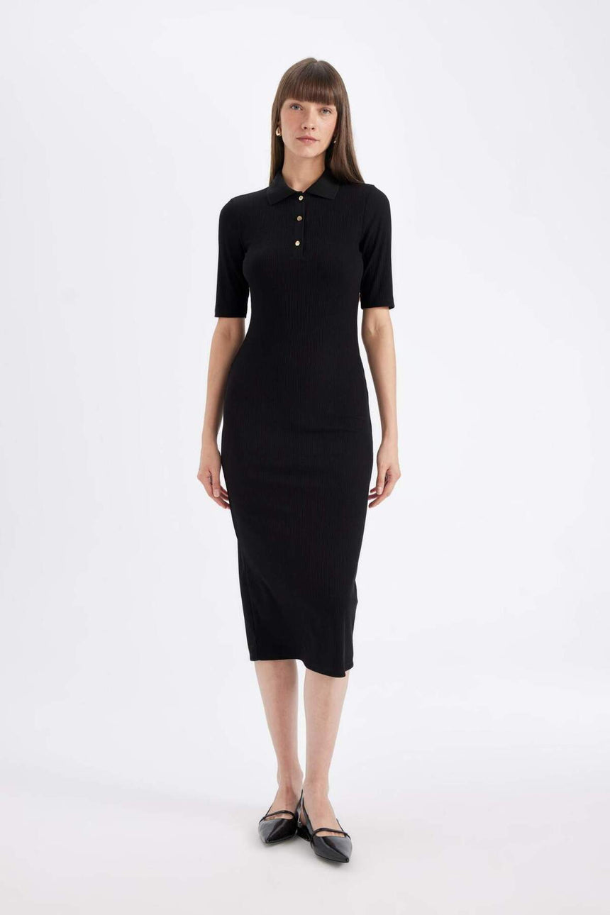 Defacto Kadın Short Sleeve Knitted Dress C2882Ax - Siyah