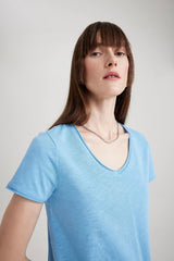 Defacto Kadın Short Sleeve T-Shirt K1507Az - Mavi