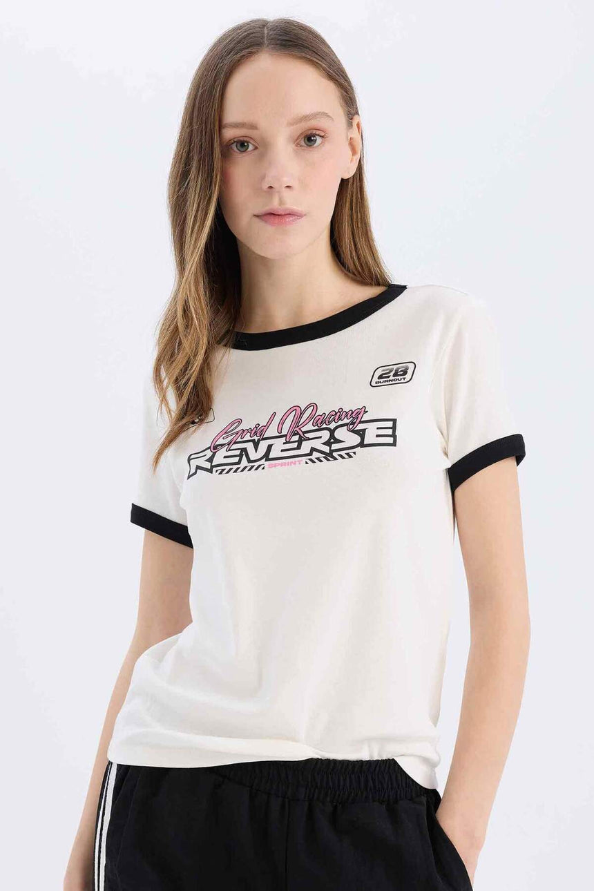 Defacto Kadın Short Sleeve T-Shirt E4378Ax - Kırık Beyaz