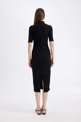 Defacto Kadın Short Sleeve Knitted Dress C2882Ax - Siyah
