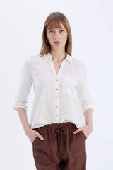 Defacto Kadın Long Sleeve Shirt M9407Az - Kırık Beyaz