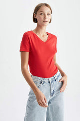 Defacto Kadın Short Sleeve T-Shirt I1080AZ - Kırmızı