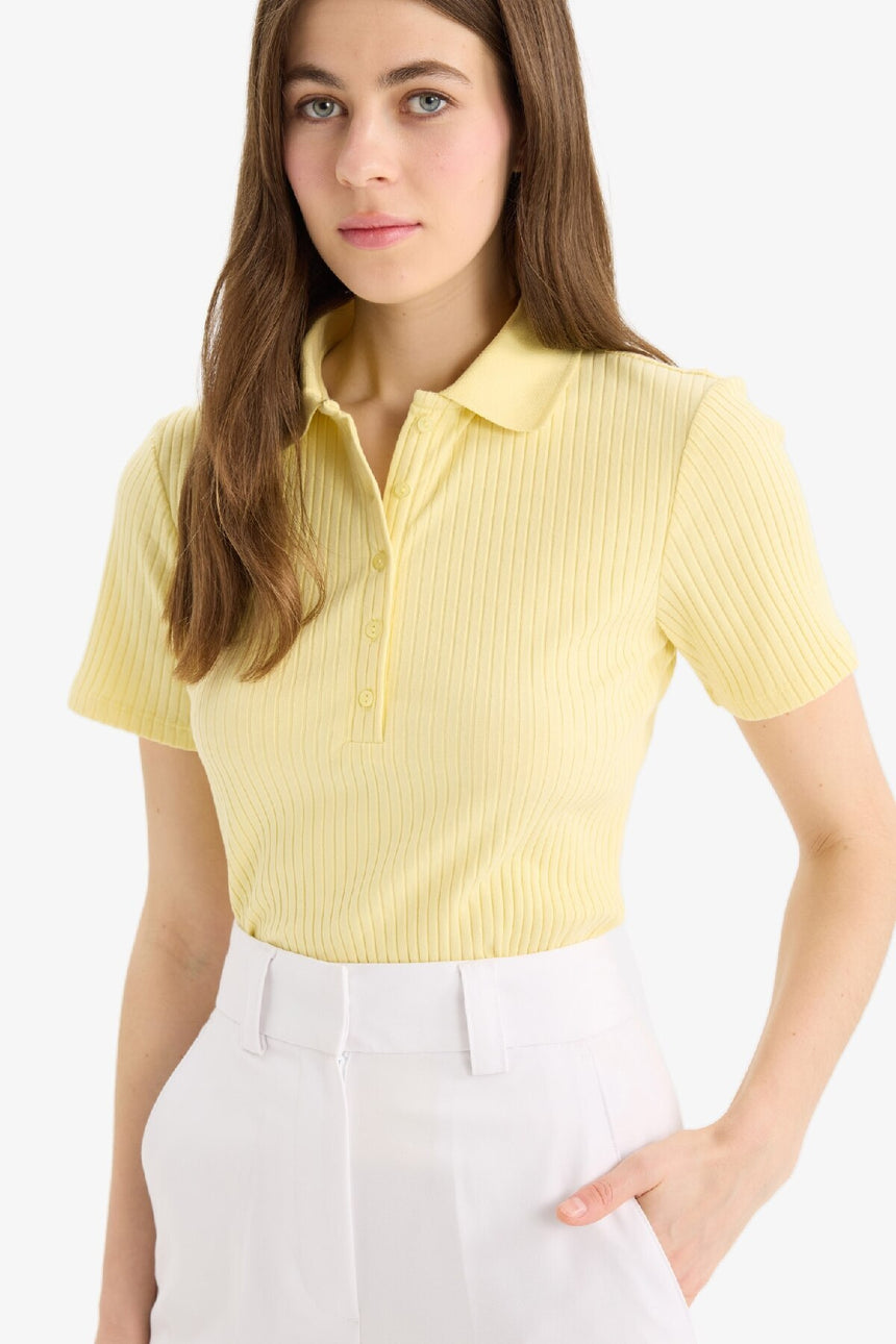 DeFacto E6577AX Kadın Polo Yaka T-Shirt - Açık Sarı