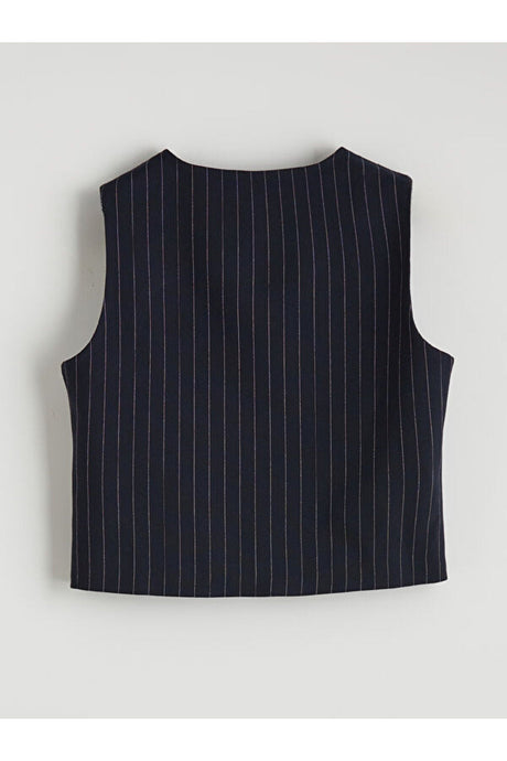 Sporline LC Waikiki koyu lacivert renkli, ince çizgili, bisiklet yaka slim fit kız çocuk yeleği