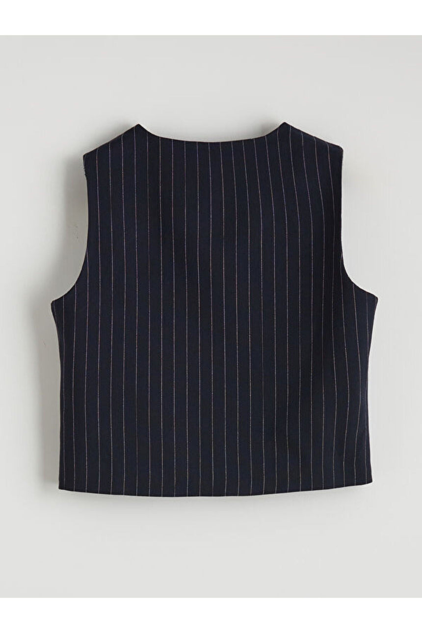 Sporline LC Waikiki koyu lacivert renkli, ince çizgili, bisiklet yaka slim fit kız çocuk yeleği