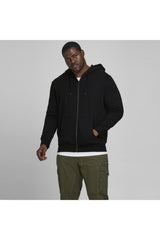 Jack & Jones Basic Erkek Büyük Beden Kapüşonlu Fermuarlı Sweatshirt 12182493 - Siyah