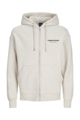 JACK&JONES JORVESTERBRO SWEAT ZIP HOOD NOOS 12241691 - Bej/ Açık Gri