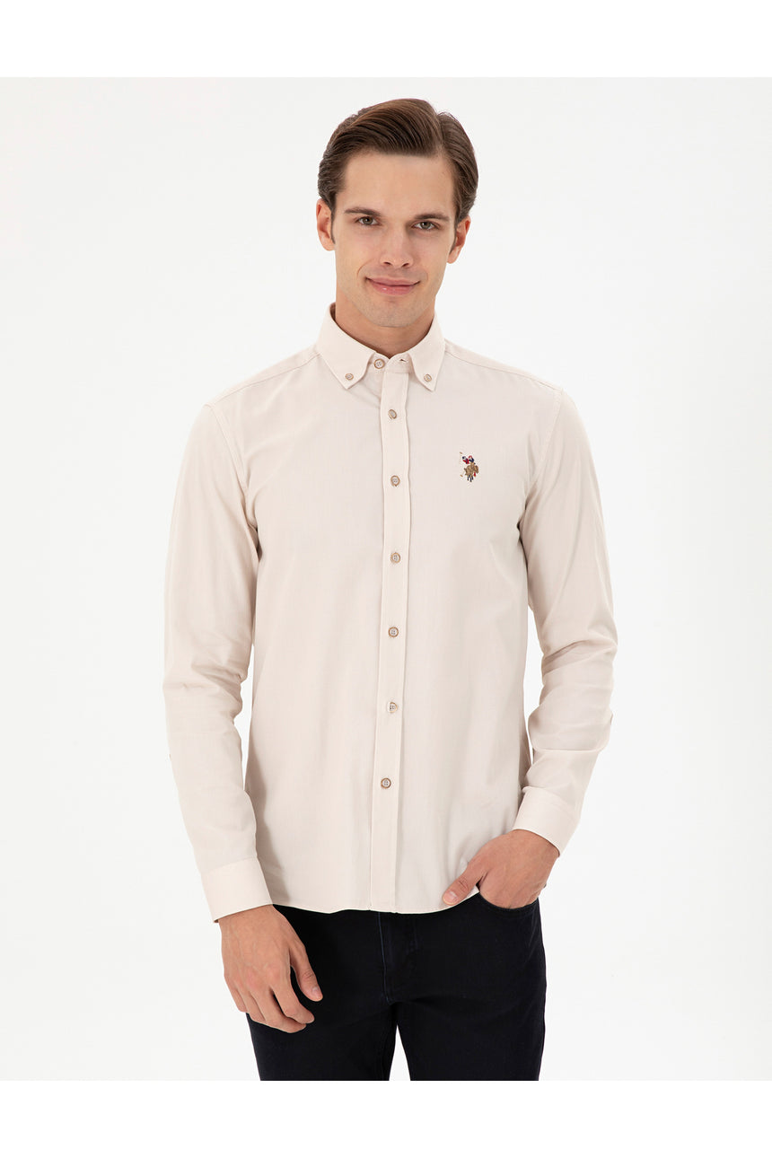 US POLO ASSN ERKEK DOKUMA GÖMLEK 1964729 - Gri/ Bej /Krem