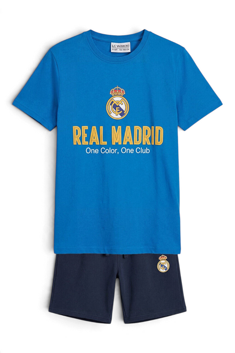 Sporline LC Waikiki Real Madrid baskılı koyu mavi pamuklu çocuk eşofman takımı