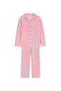 Sporline LC Waikiki kız çocuk açık pembe renkli, kırmızı kalp desenli ve düğmeli uzun kollu pijama takımı