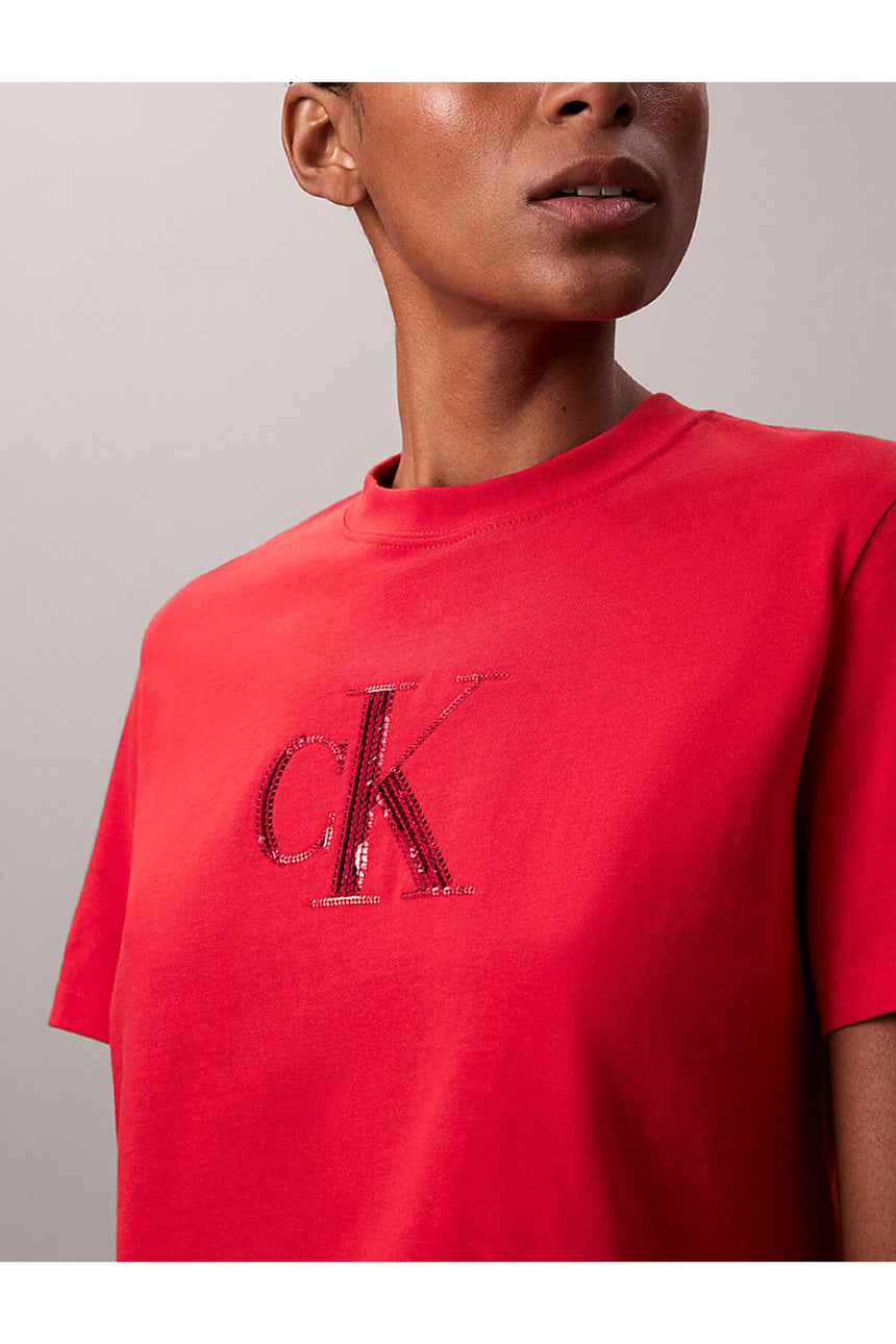 Calvin Klein Kadın SS SEQUIN CK GRAPHIC TEE LV044E215G - Kırmızı